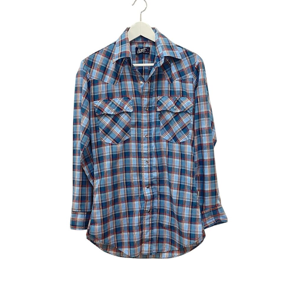 Vintage Levi's Men's Size S 70s 80s Western Cowboy Plaid Yoke Pearl Snap Shirt